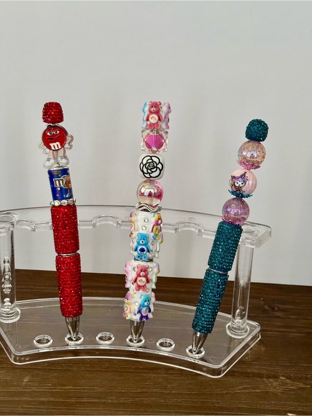 Set of 3 Beaded Decorative Pens - Red, Pink, Teal